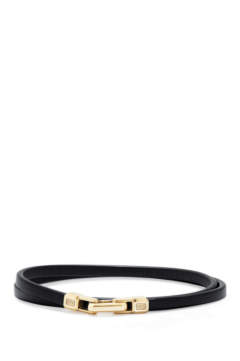 Streamline Double Wrap Leather Bracelet with 18K Gold, Main, color, GOLD