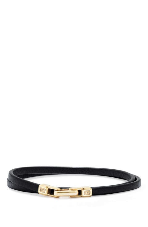 Streamline Double Wrap Leather Bracelet with 18K Gold