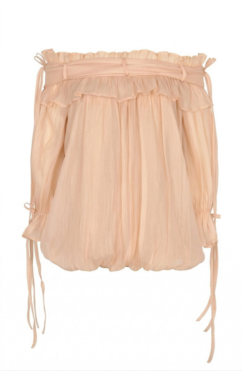 Modenaire Off Shoulder Ruffle Mini Dress, Alternate, color, Peach
