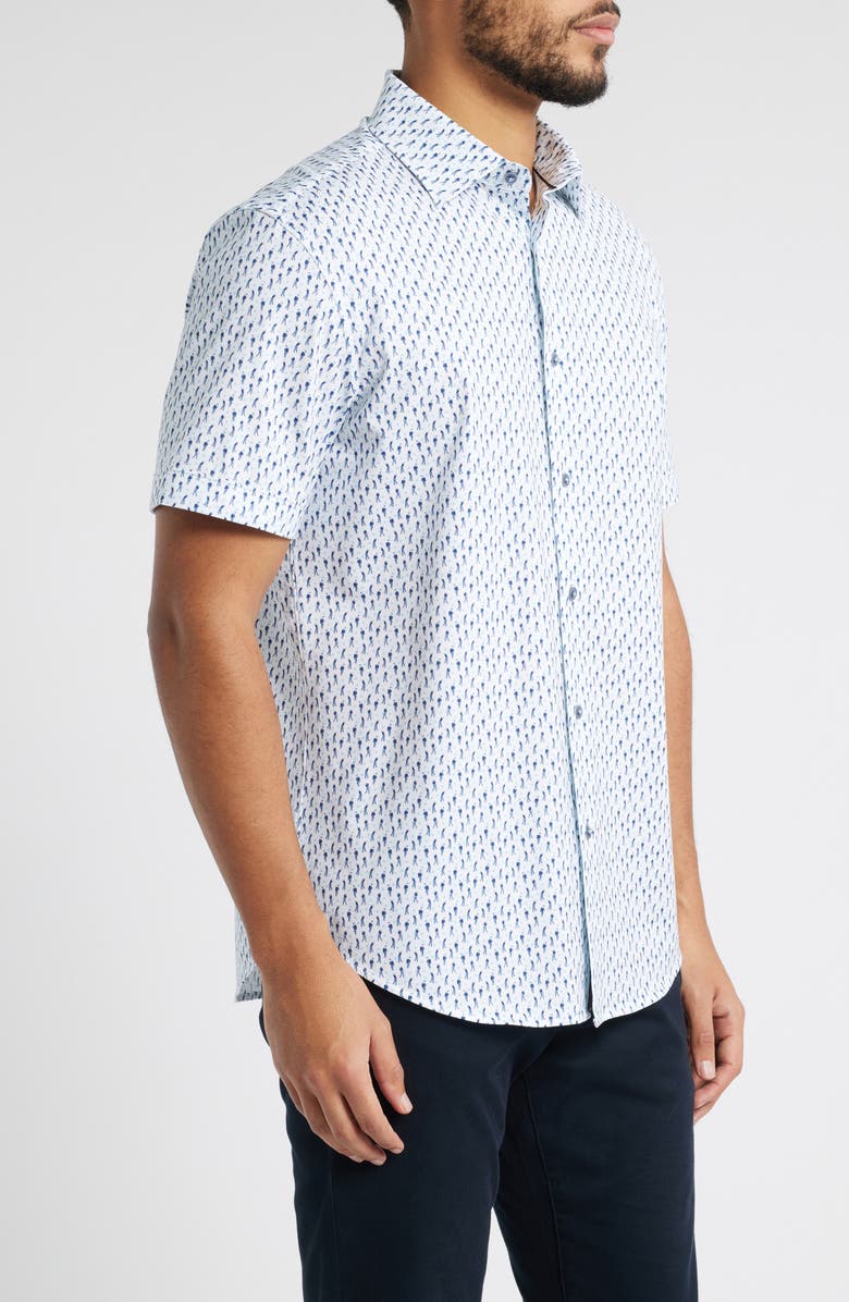 Bugatchi Miles OoohCotton<sup>®</sup> Golfer Print Short Sleeve Button-Up Shirt, Alternate, color, Ice
