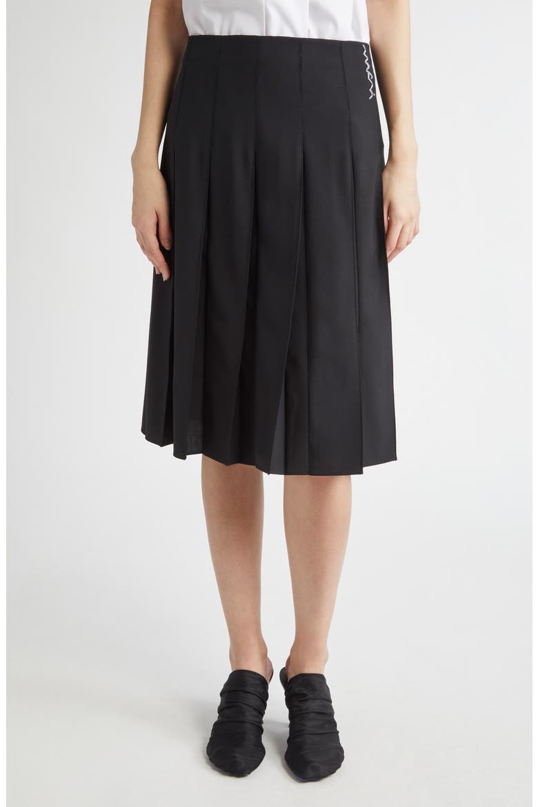 Pleated Front Skirt, Main, color, BLACK