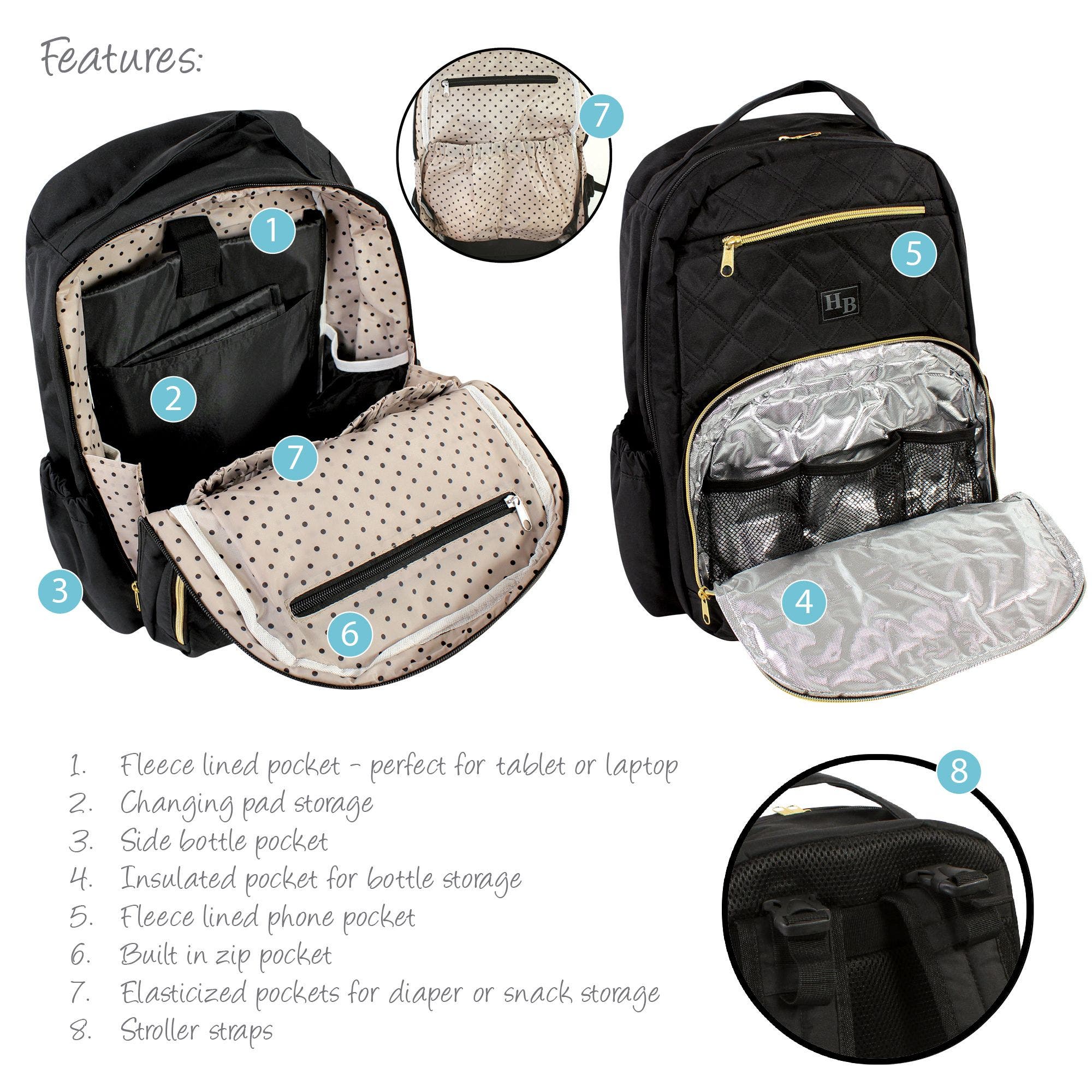 Hudson Baby Premium Diaper Bag Backpack and Changing Pad, Alternate, color, Black
