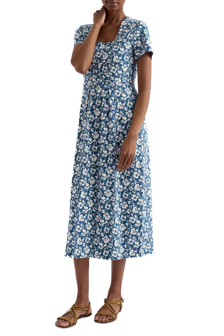 Seed Packet Floral Stretch Organic Cotton Midi Dress, Main, color, MALLOW VINE DUSK