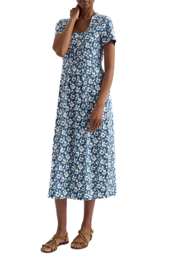 Seed Packet Floral Stretch Organic Cotton Midi Dress