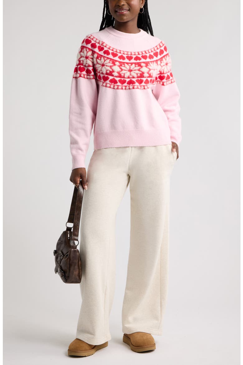 Fair Isle Crewneck Sweater, Alternate, color, RED- IVORY CLARA MIX FAIRISLE