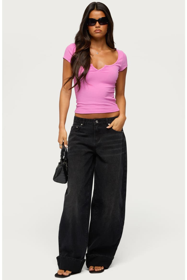 Jeanna Notched Scoop Neck T-Shirt, Alternate, color, PINK