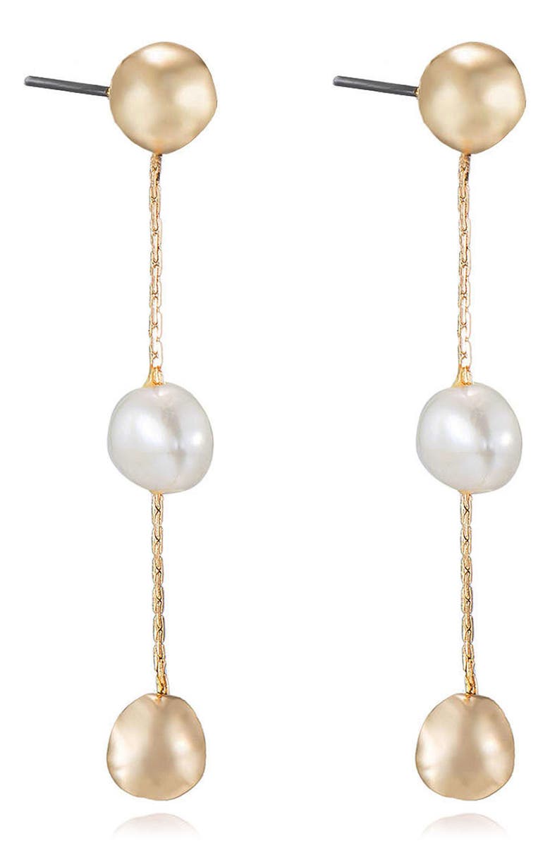 Ettika Faux Pearl & Bead Drop Earrings, Alternate, color, Gold