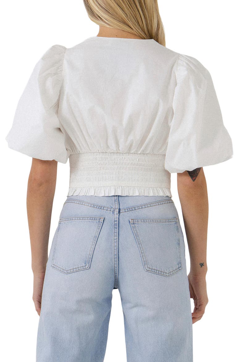 Smocked Waist Cotton Blouse, Alternate, color, WHITE