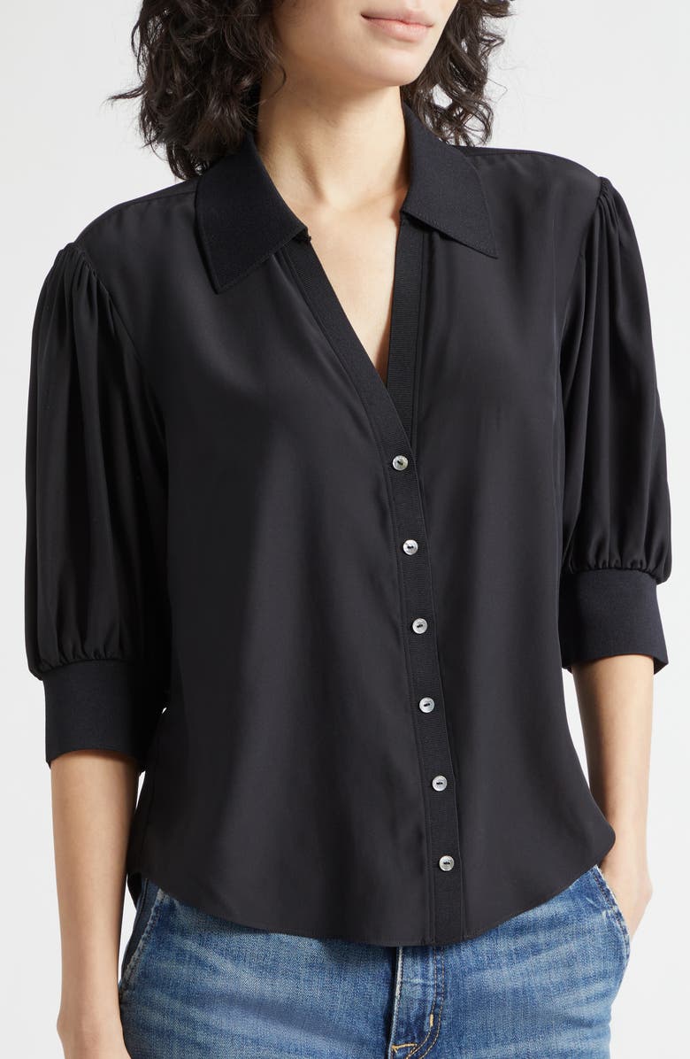 Cinq à Sept Weiley Silk Button-Up Shirt, Alternate, color, Black
