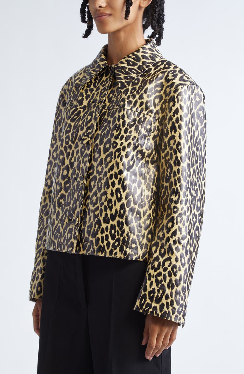 Jil Sander Leopard Print Coated Linen Crop Jacket, Alternate, color, Canvas Beige
