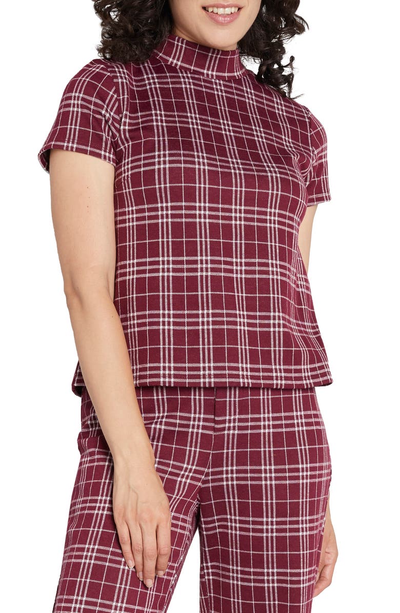 ModCloth Plaid Mock Neck Boxy Top, Main, color, 