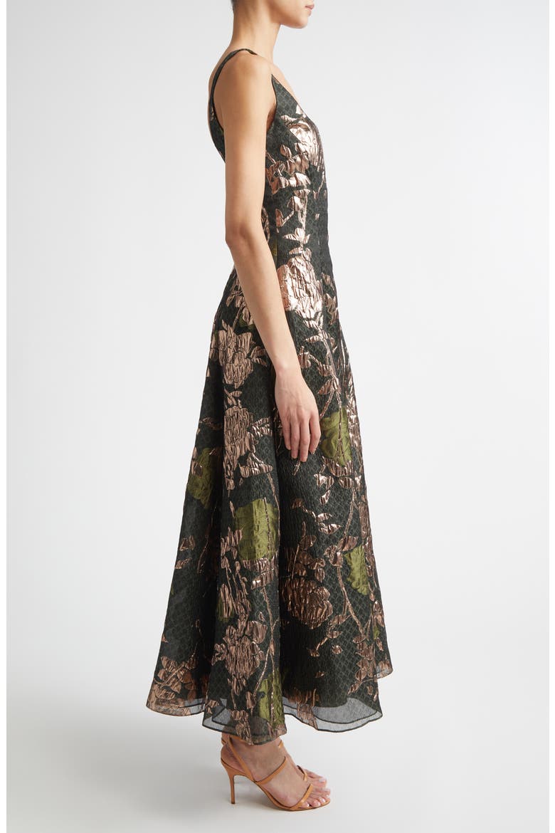 Olivia Floral Metallic Fil Coupé Fit & Flare Dress, Alternate, color, CACTUS MULTI