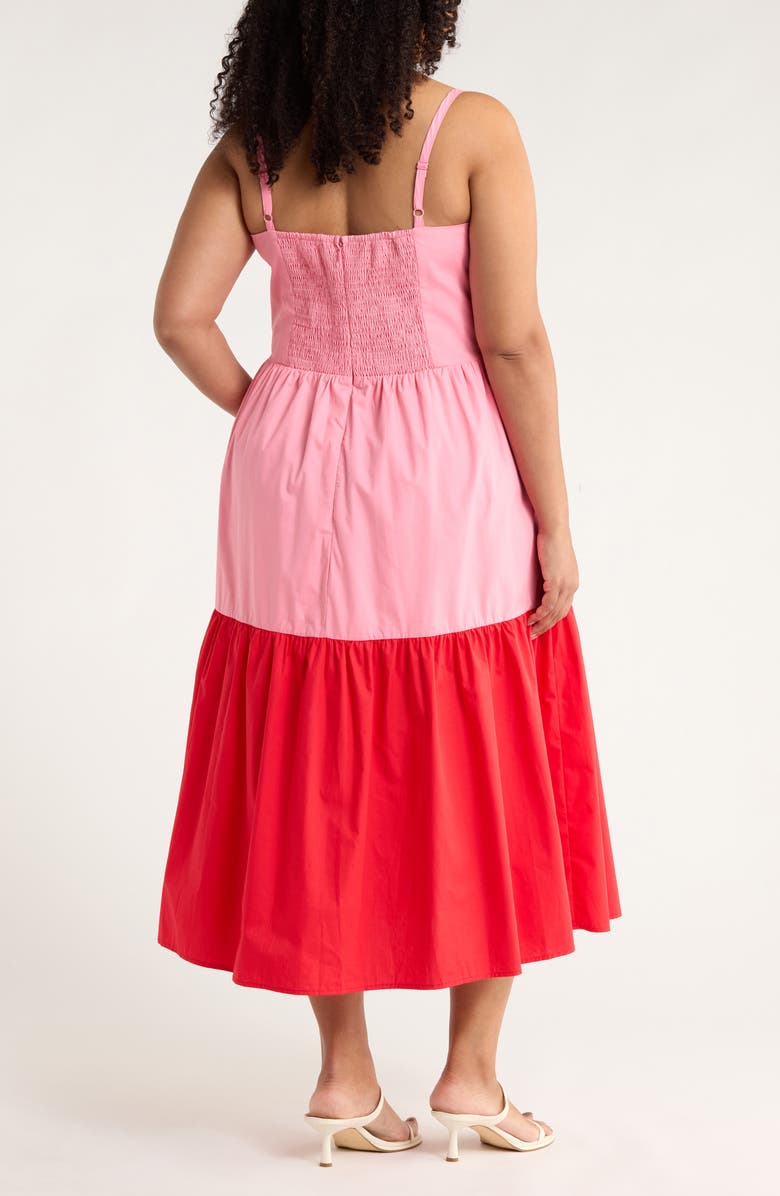SUGARLIPS Rebekah Colorblock Cotton Midi Dress, Alternate, color, Pink-Red