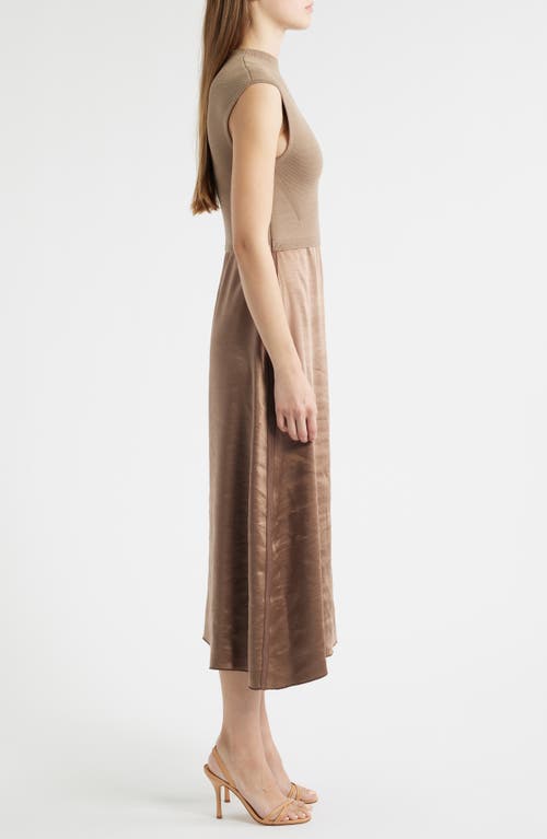 Hugo Boss Boss Ferdolini Mixed Media Midi Dress In Brown