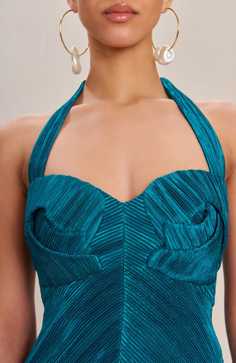 Cult Gaia Milo Plissé Halter Midi Dress, Alternate, color, Sea Moss