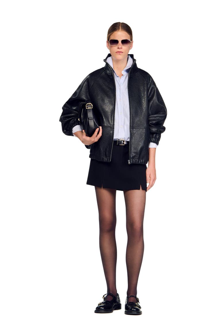 Oversized leather jacket, Main, color, Black