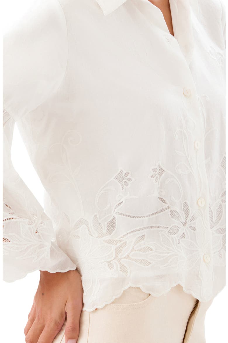 Embroidered Bell Sleeve Cotton Button-Up Shirt, Alternate, color, OFF WHITE