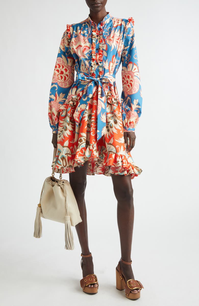 Etro Print Long Sleeve Stretch Cotton Dress, Main, color, Print On Pale Blue Base