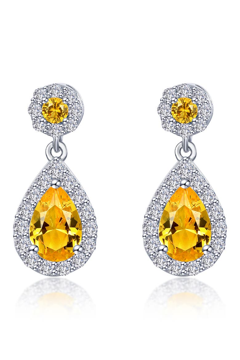 Simulated Diamond & Simulated Semiprecious Stone Pear Drop Earrings, Main, color, CITRINE/ WHITE