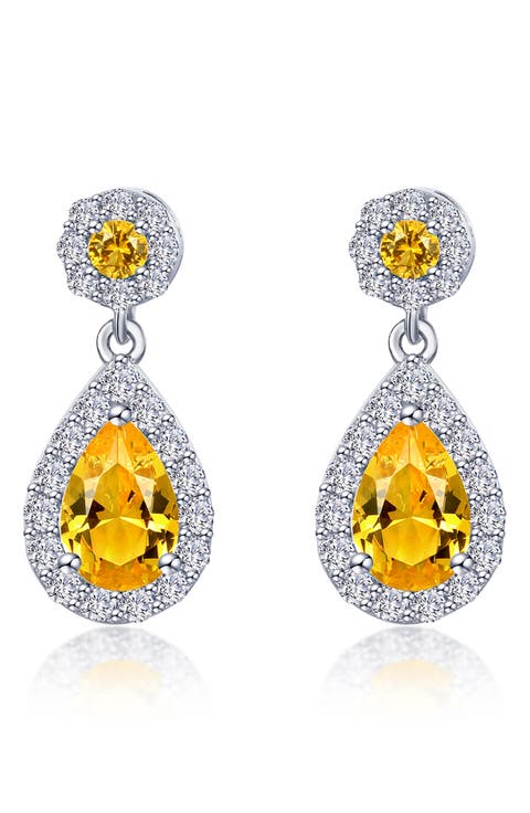 Simulated Diamond & Simulated Semiprecious Stone Pear Drop Earrings
