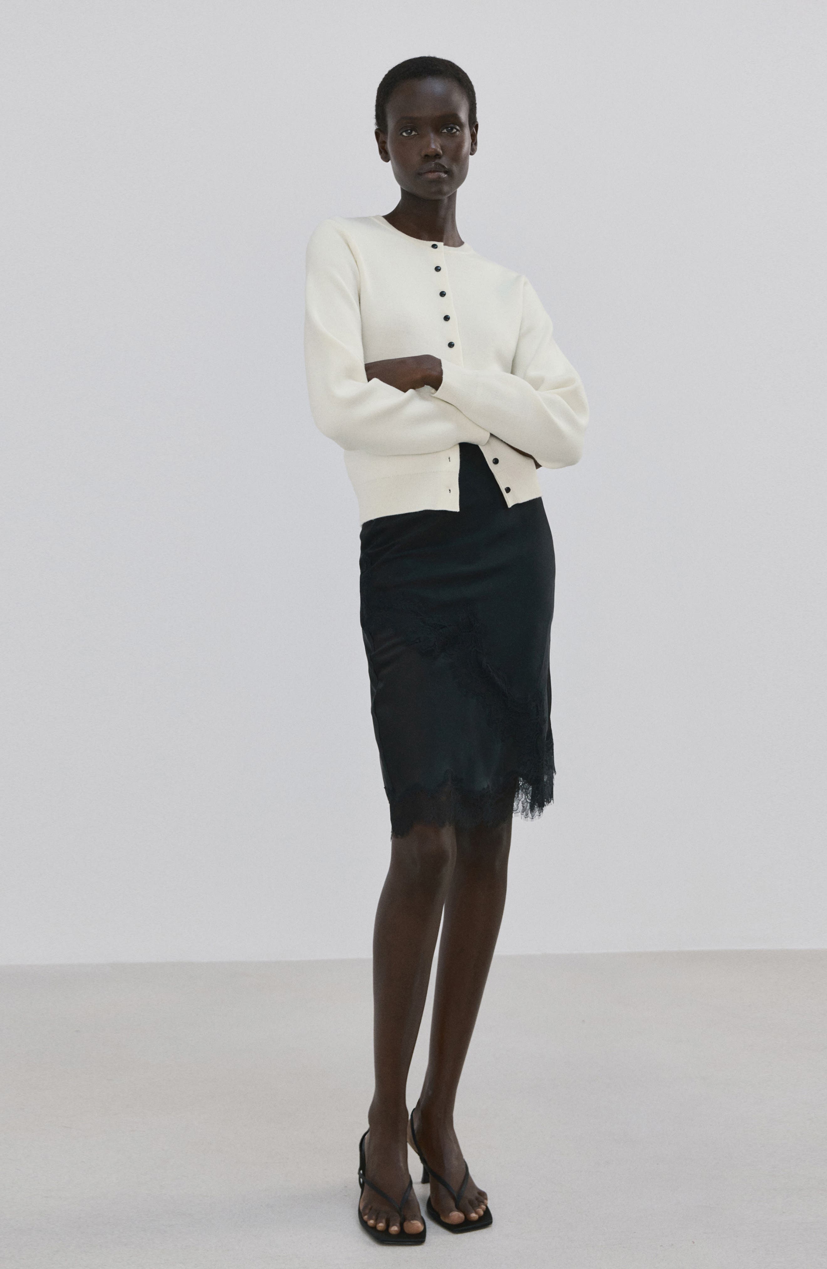 MANGO Contrast Button Crewneck Cardigan (Women) | Nordstromrack
