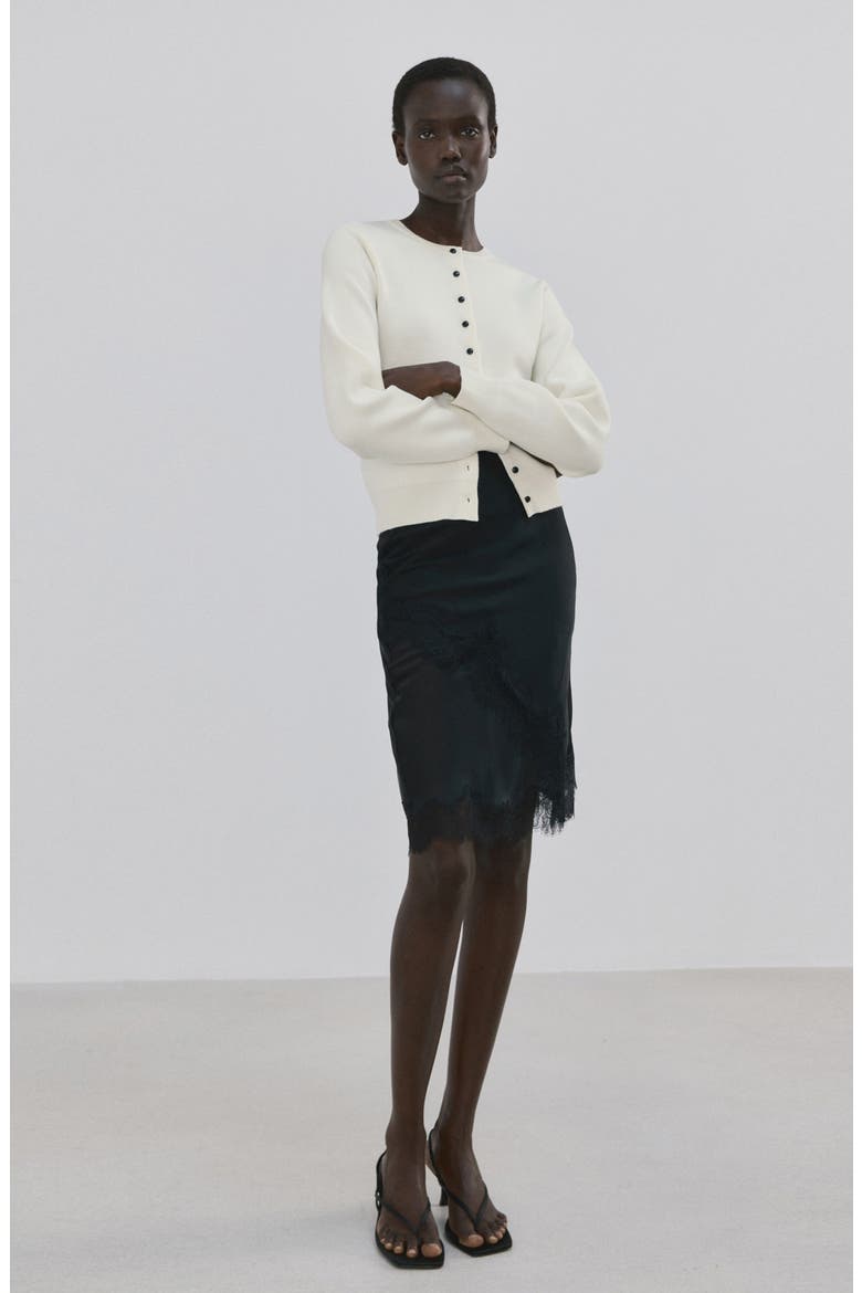 Contrast Button Crewneck Cardigan, Alternate, color, ECRU