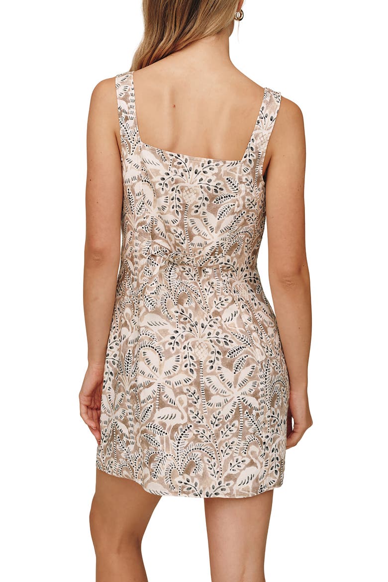 Print Sleeveless Square Neck Linen Minidress, Alternate, color, TROPICAL PALM PRINT