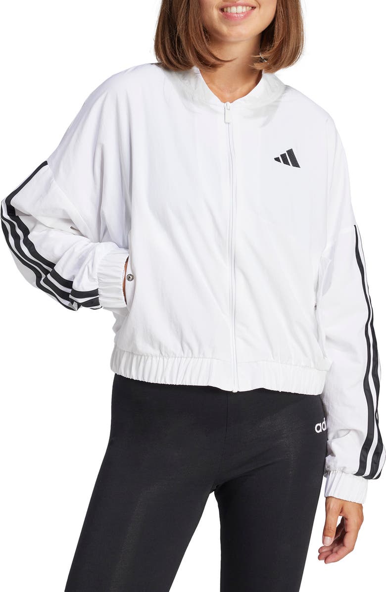 adidas 3-Stripes Woven Bomber Jacket, Main, color, White/ Black