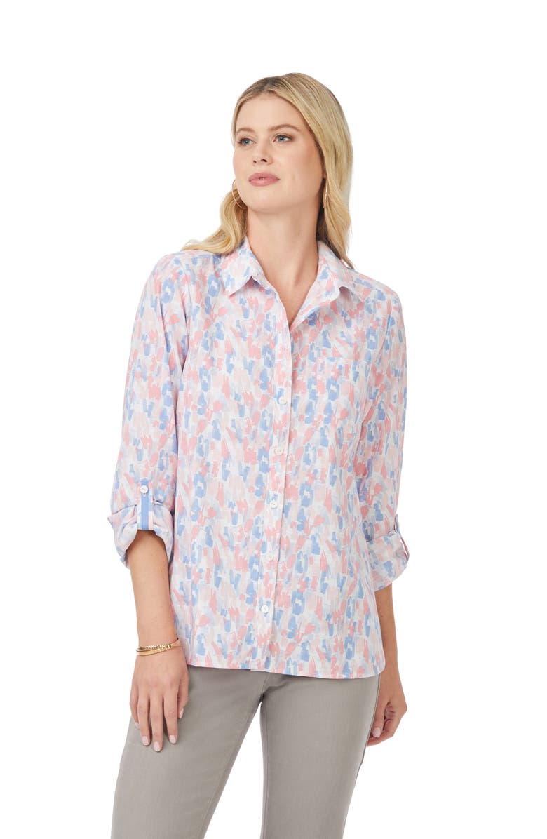Foxcroft Cole Print Wrinkle-Resistant Button-Up Shirt, Alternate, color, Blue Multi