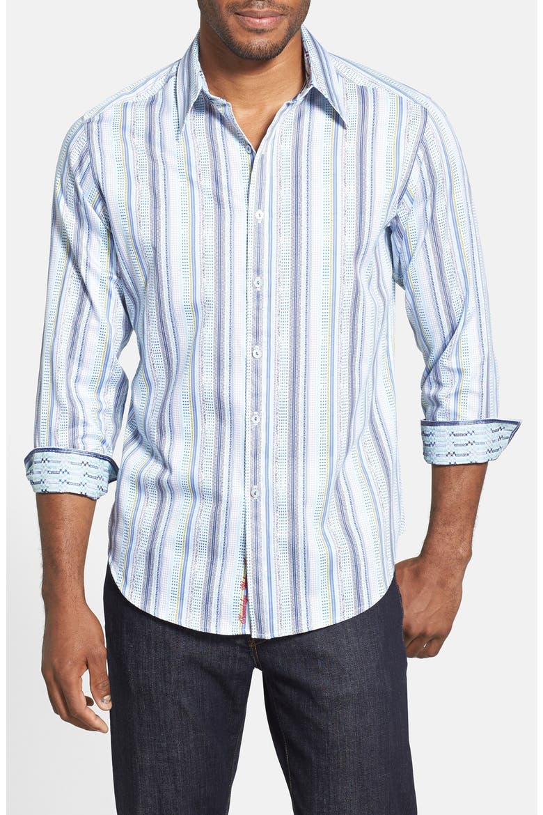'Benito' Classic Fit Stripe Italian Cotton Sport Shirt, Main, color, BLUE