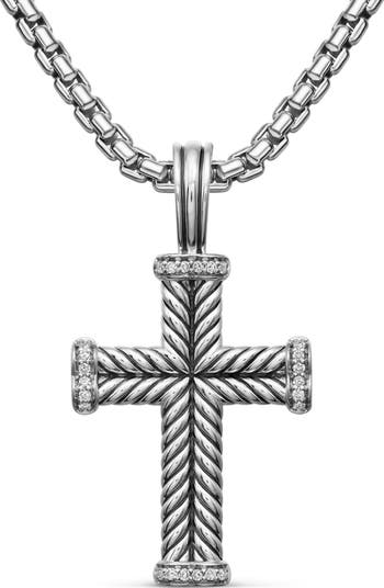 Chevron Cross Pendant in Sterling Silver with Pavé Diamonds