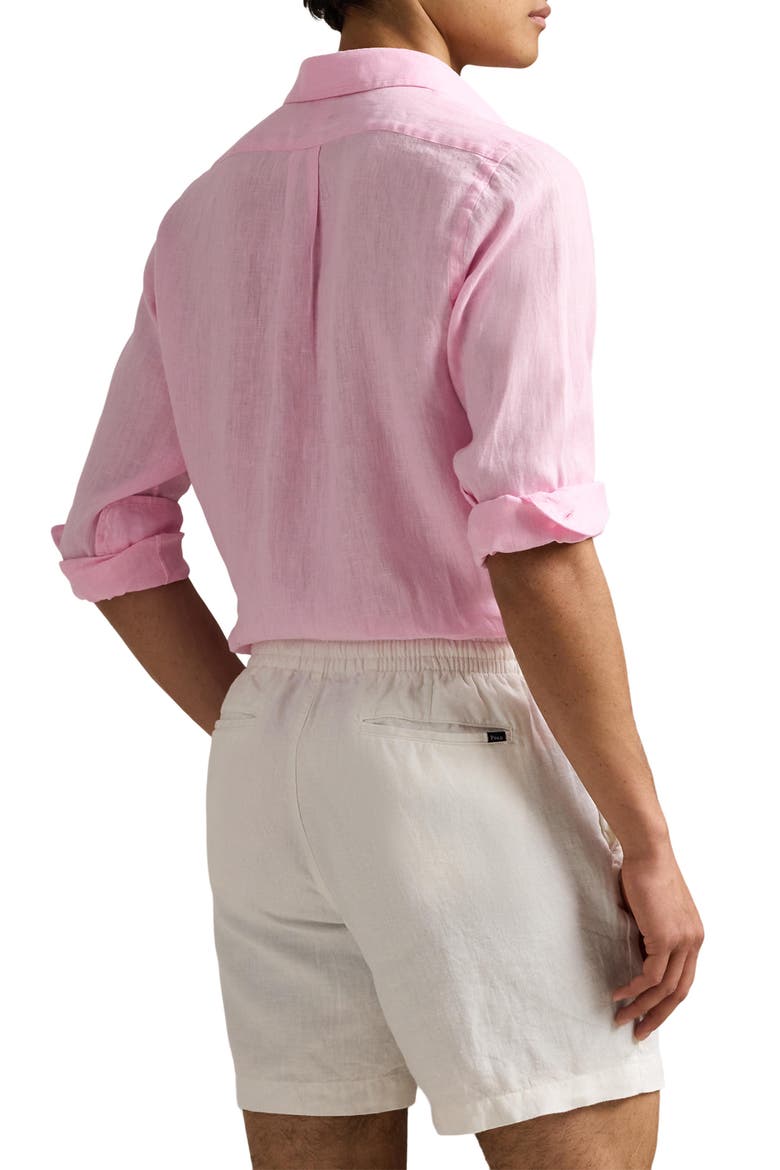 Classic Fit Solid Pink Linen Button-Down Shirt, Alternate, color, CARMEL PINK