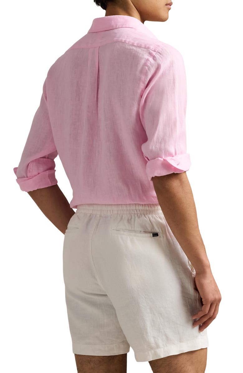 Polo Ralph Lauren Classic Fit Solid Pink Linen Button-Down Shirt, Alternate, color, 