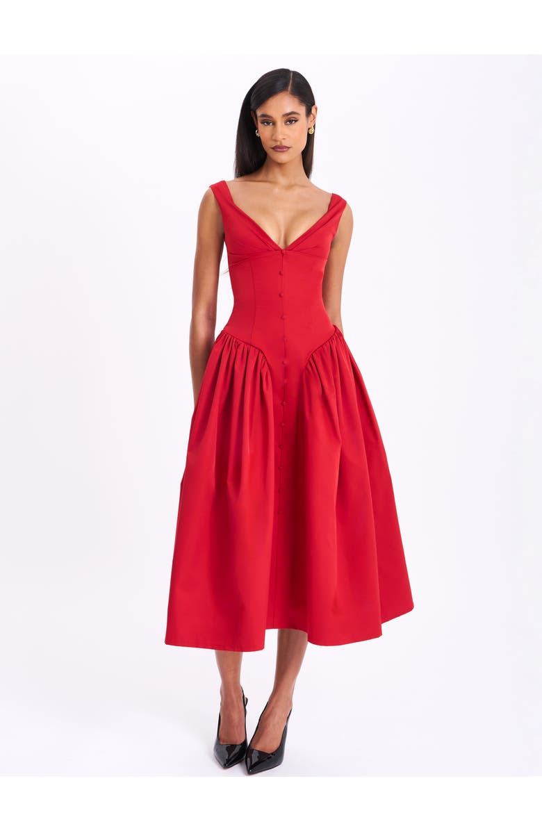 Miss Circle Nahla Drop Waist Midi Dress with Buttons, Alternate, color, Red