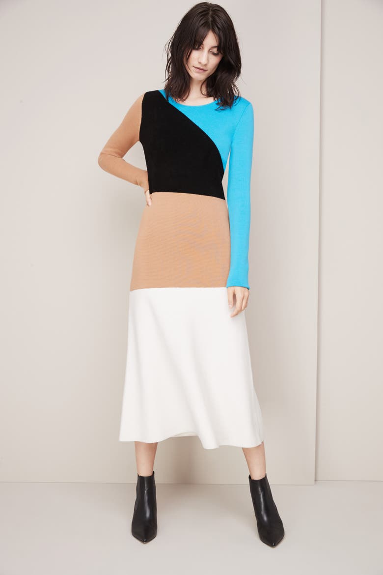Crewneck Flare Knit Dress, Alternate, color, CERULEAN MULTI