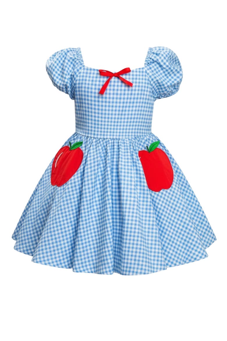 Apple Sweetheart Gingham Puff Sleeve Dress, Main, color, Blue