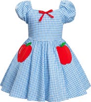 Mia Belle Girls Apple Sweetheart Gingham Puff Sleeve Dress