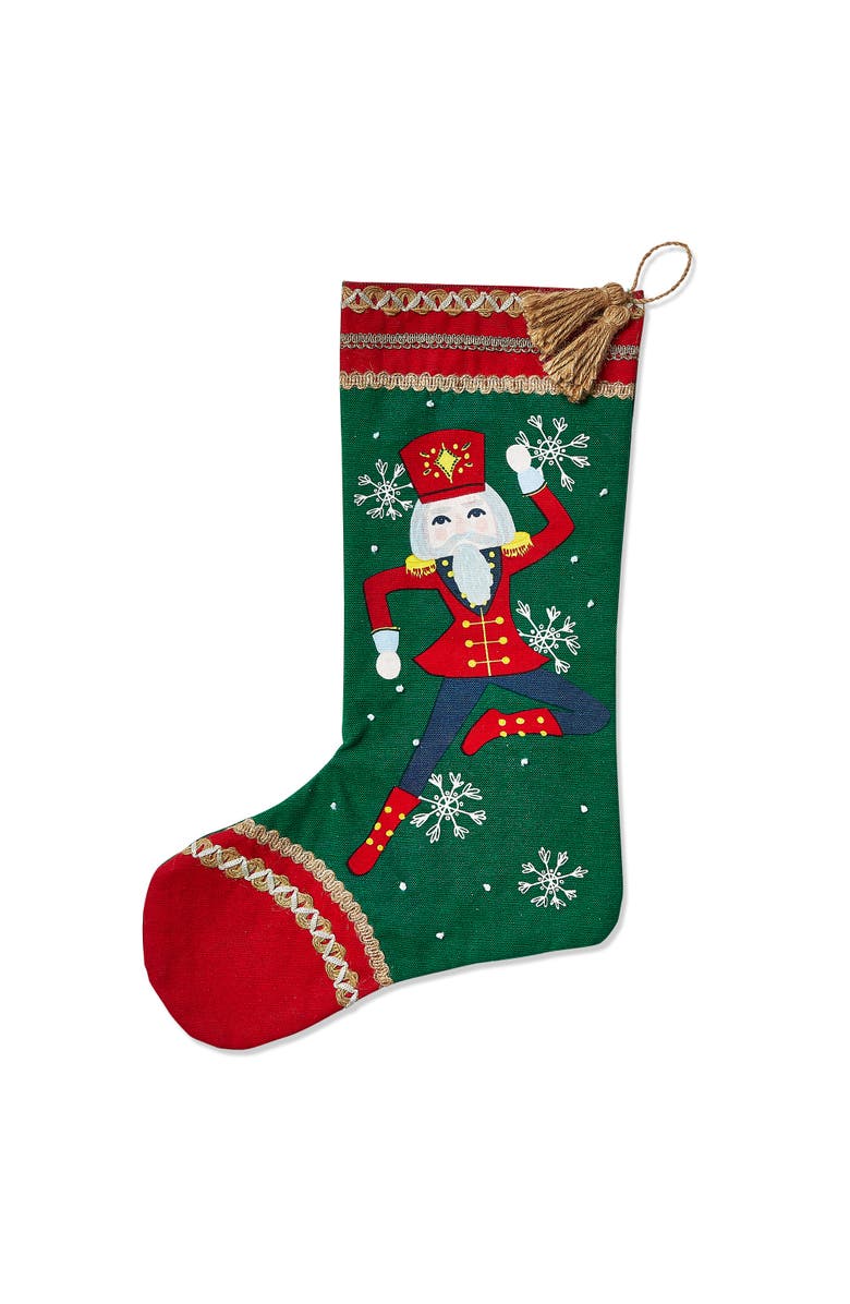 tag Nutcracker Soldier Holiday Stocking Dark Green Cotton, Main, color, Green