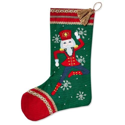 Tag Nutcracker Soldier Holiday Stocking Dark Green Cotton In Green