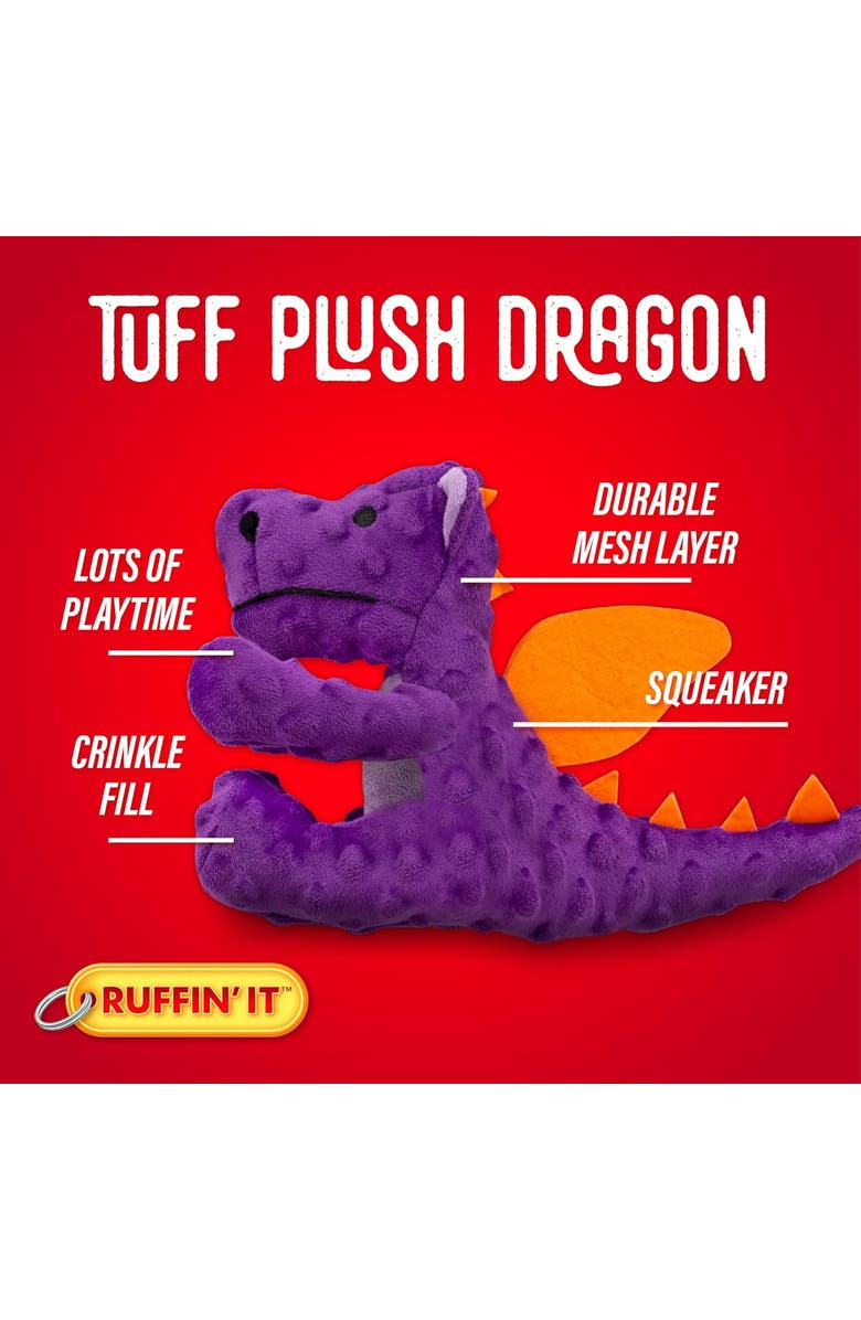 Ruffin' It Tuff Plush Dragon Dog Toy, Alternate, color, Multicolored