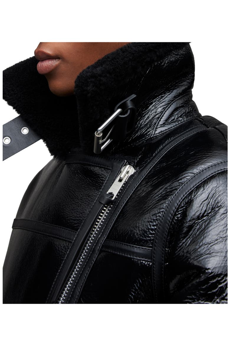 Rei Genuine Shearling & Leather Moto Jacket, Alternate, color, BLACK