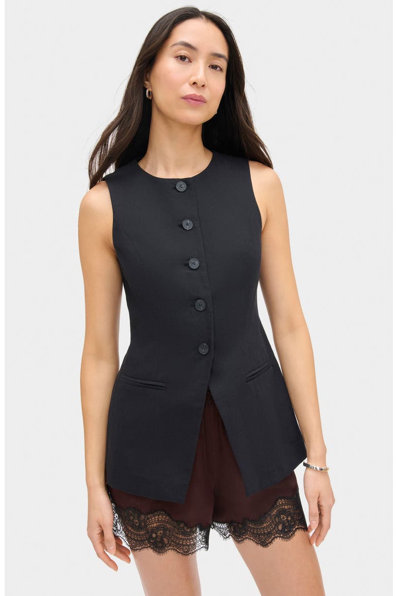 Leo Collarless Vest, Alternate, color, BLACK