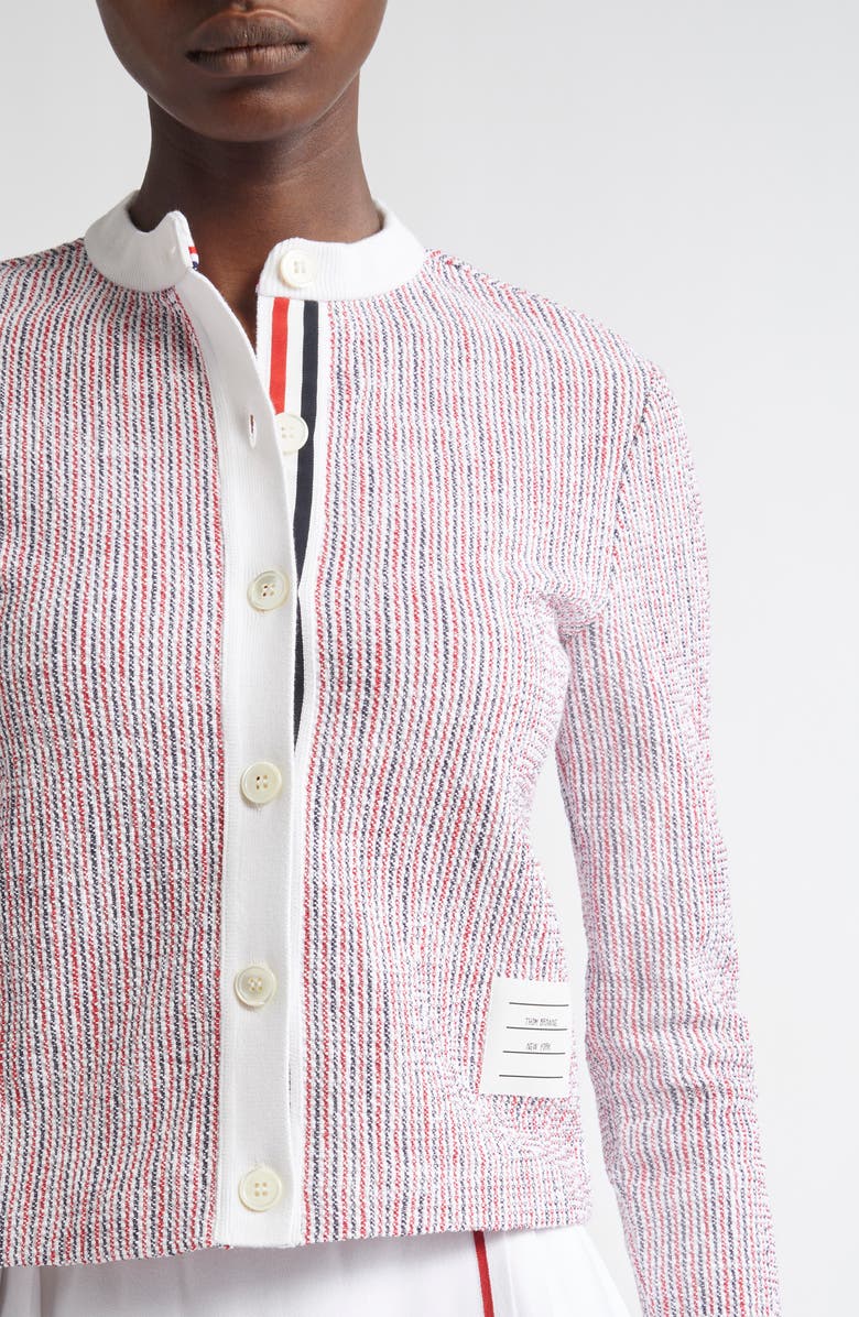 Thom Browne Stripe Tweed Cardigan, Alternate, color, 