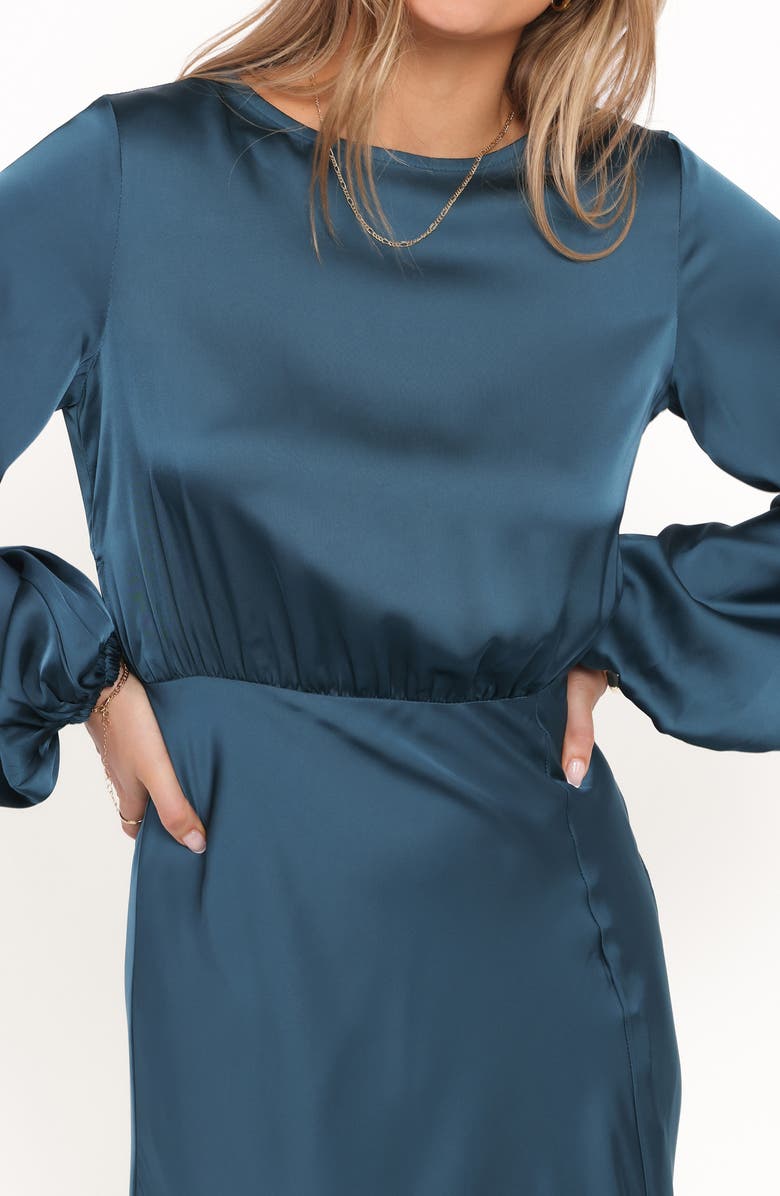 Petal & Pup Remora Long Sleeve Satin Midi Dress, Alternate, color, Teal