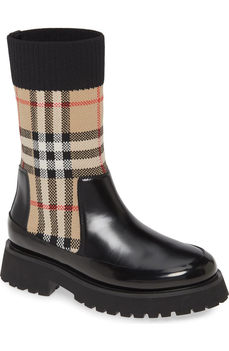 Burberry Sock Knit Chelsea Boot, Main, color,