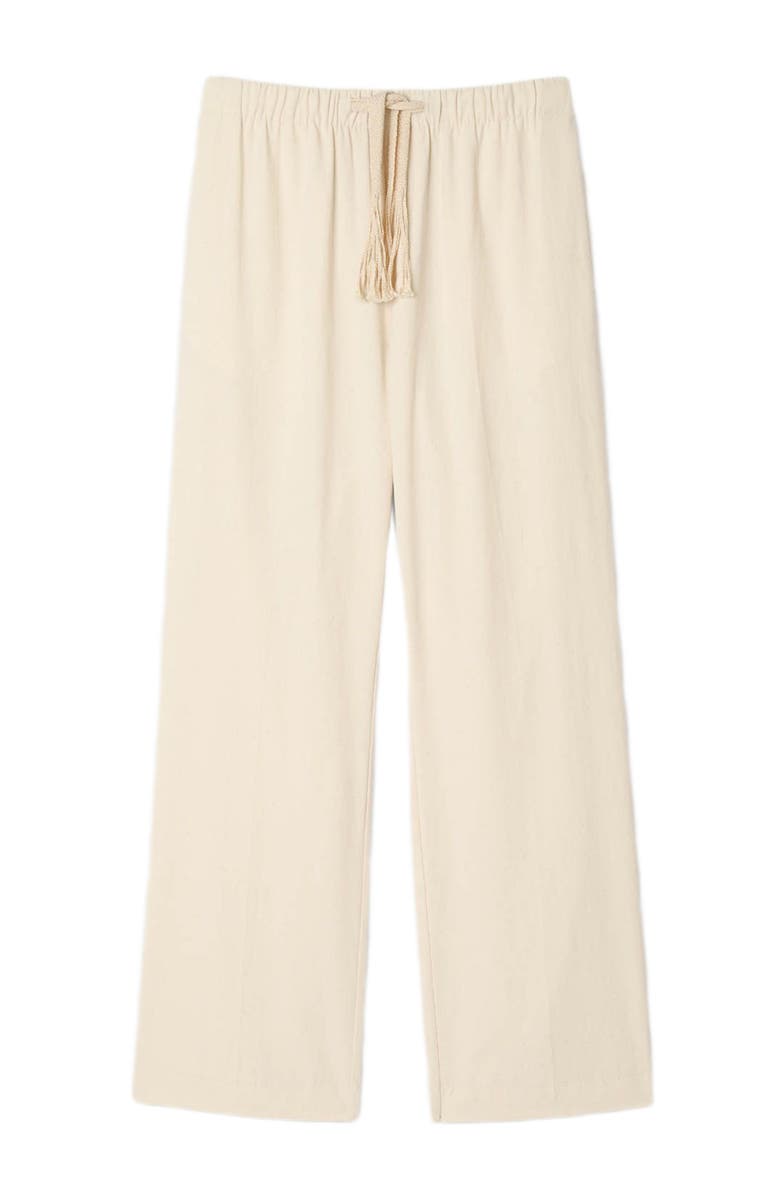 SANDRO Wide-leg elasticated cotton trousers, Alternate, color, Butter Cream