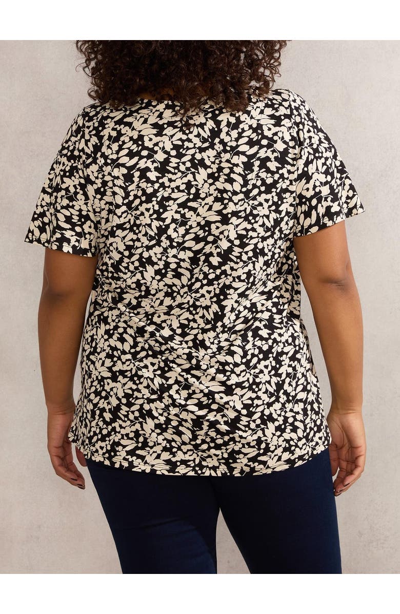 Live Unlimited Floral Print Jersey Pleat Front Top, Alternate, color, Black