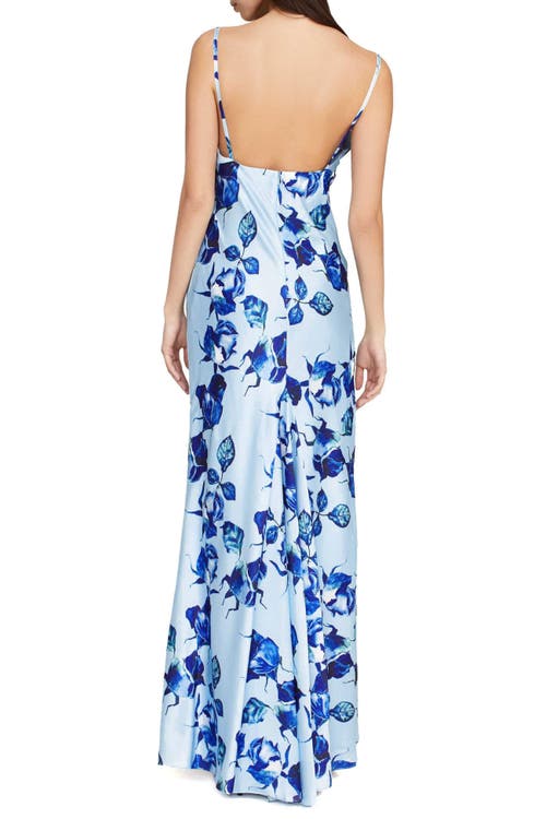 Mac Duggal Satin Gown In Blue Multi