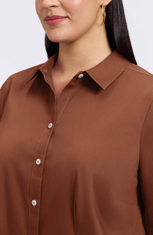 Foxcroft June Stretch Cotton Blend Button-up Shirt In Brown