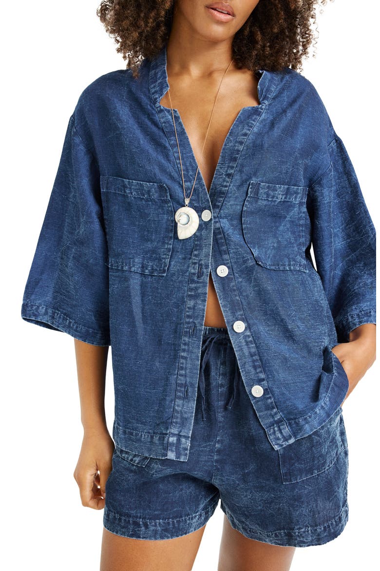 Jaida Organic Cotton & Linen Denim Cover-Up Shirt, Alternate, color, INDIGO